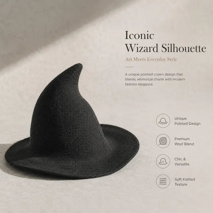 Women’s Knit Witch Hat with Wide Brim