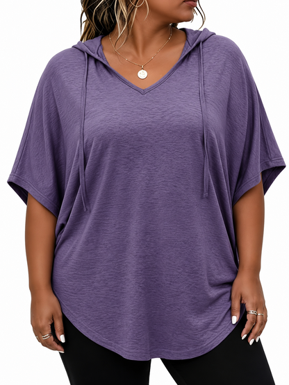 Women's Plus Size Elegant Solid Hooded T-Shirt