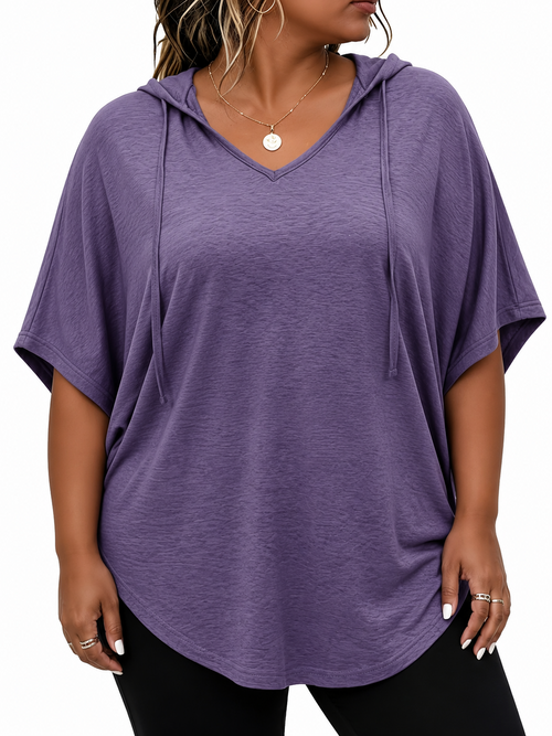 Women's Plus Size Elegant Solid Hooded T-Shirt