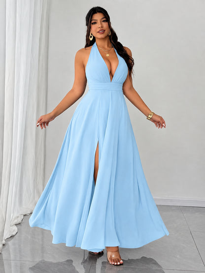 Plus Size Halter Deep V Maxi Dress