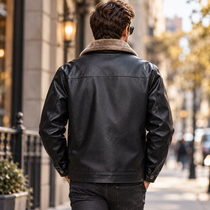 Men's Fleece Lined Faux Leather Winter Jacket