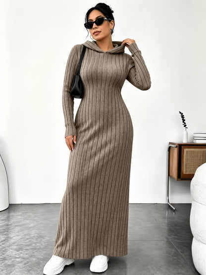 Women’s Slim-Fit Ribbed Hooded Maxi Dress