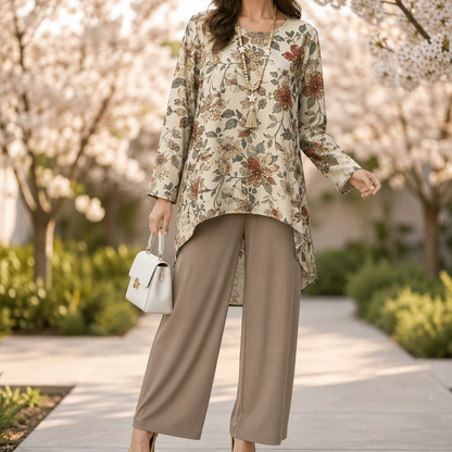 Plus Size Chic Bold Print High-Low Tunic Set