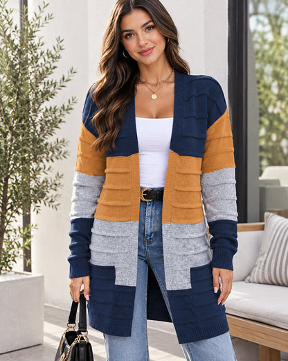 Women's Colorblock Textured Longline Knit Cardigan