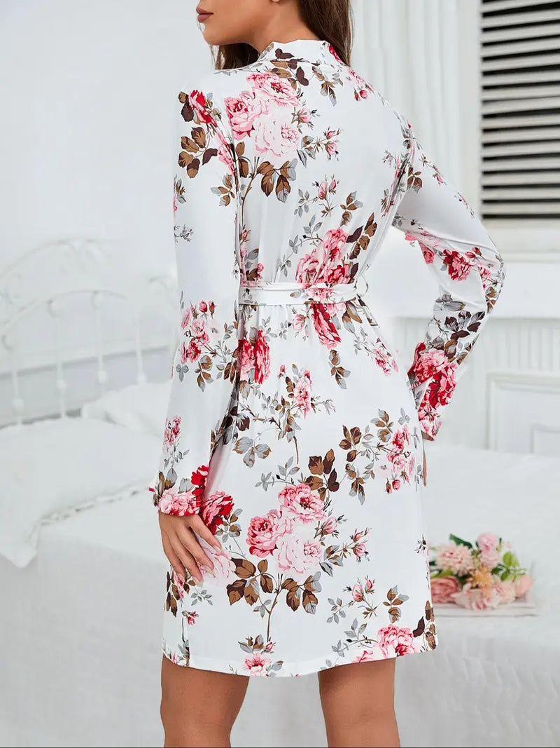 Women's Floral Robe & Cami Nightdress 2-Piece Sleepwear Set