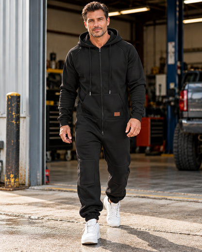 Men's Hooded Cargo Zip-Up Jumpsuit