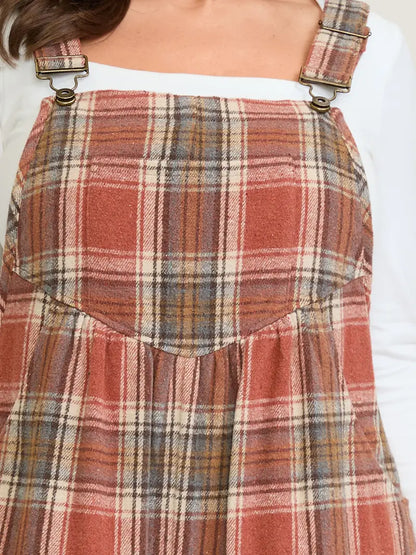 Women’s Plaid Wide-Leg Overalls with Pockets