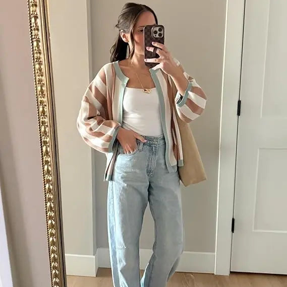 Women's Oversized Striped Knit Cardigan