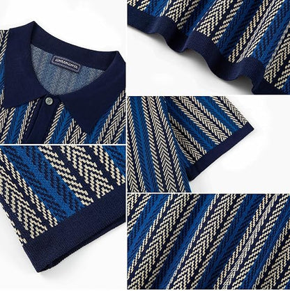 Men's Vintage Knit Polo Shirt | Casual Old Money Short Sleeve Golf Button Down