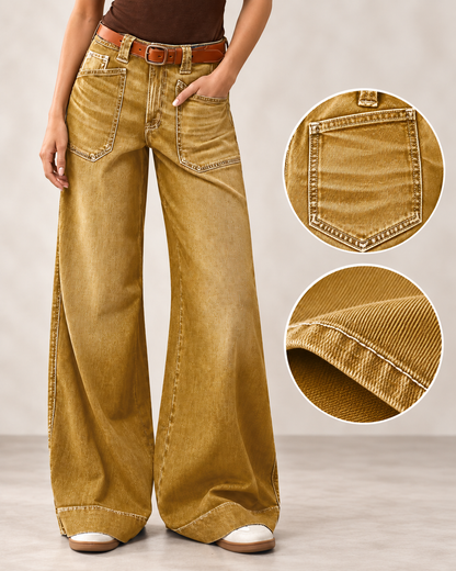 Women's Vintage Washed Wide-Leg Denim Jeans