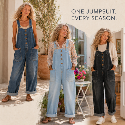 Women's Vintage Loose Wide-Leg Denim Bib Overalls