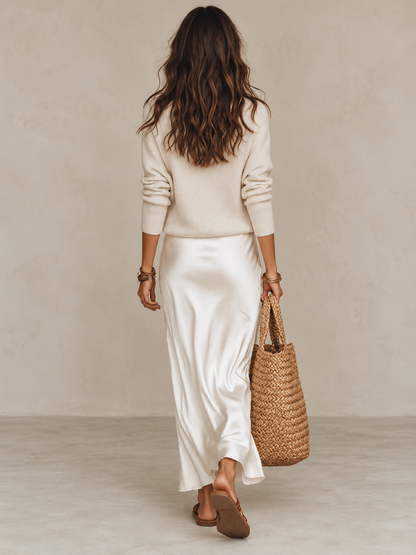 Women's 2-Piece Knit Sweater & Satin Slip Dress Set