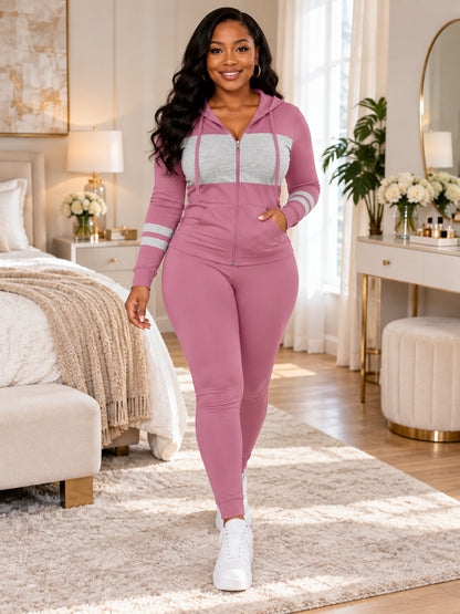 Women's Zip-Up Hooded 2-Piece Matching Set