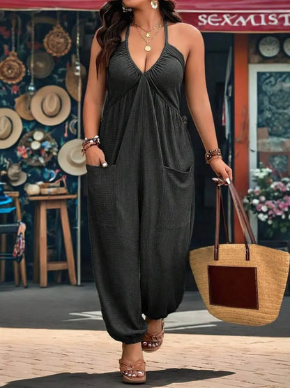 🖤 Solid Pocket Open Back Jumpsuit