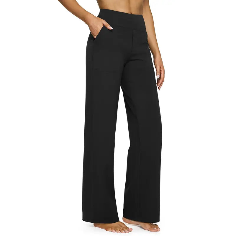 Women’s High-Waist Stretch Wide-Leg Pants with Pockets