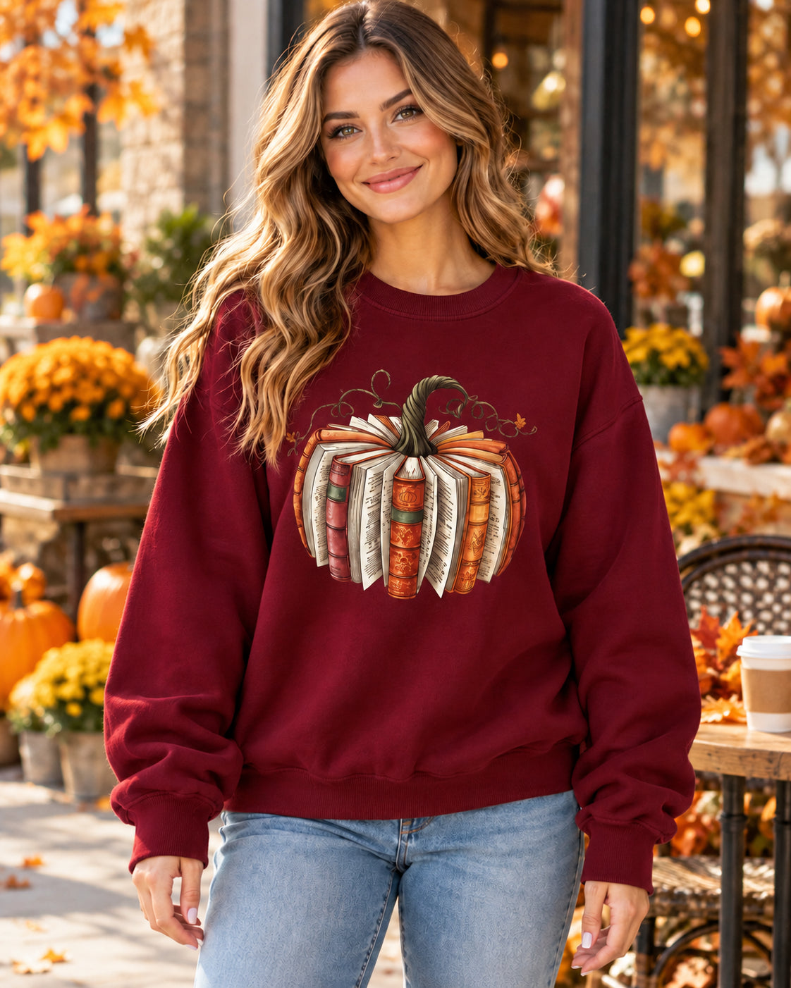 Women's Vintage Book Pumpkin Graphic Sweatshirt
