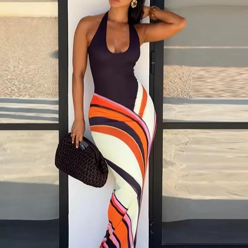 Women’s Halter Color Block Maxi Dress