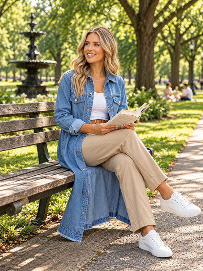 Women's Classic Longline Denim Trench Coat