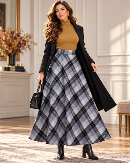 Women's Vintage Wool-Blend Plaid A-Line Skirt