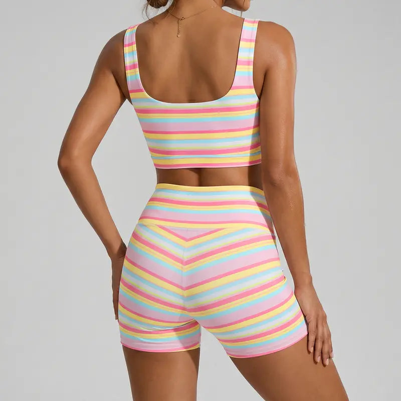 Women’s Rainbow Stripe High-Waist 2-Piece Activewear Set