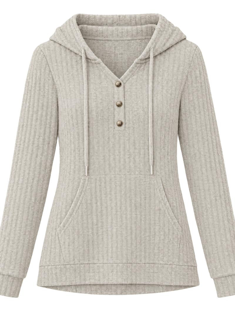 Women's Cozy Ribbed V-Neck Hooded Tunic
