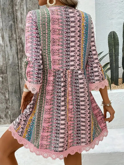 Women's Bohemian Print V-Neck Dress