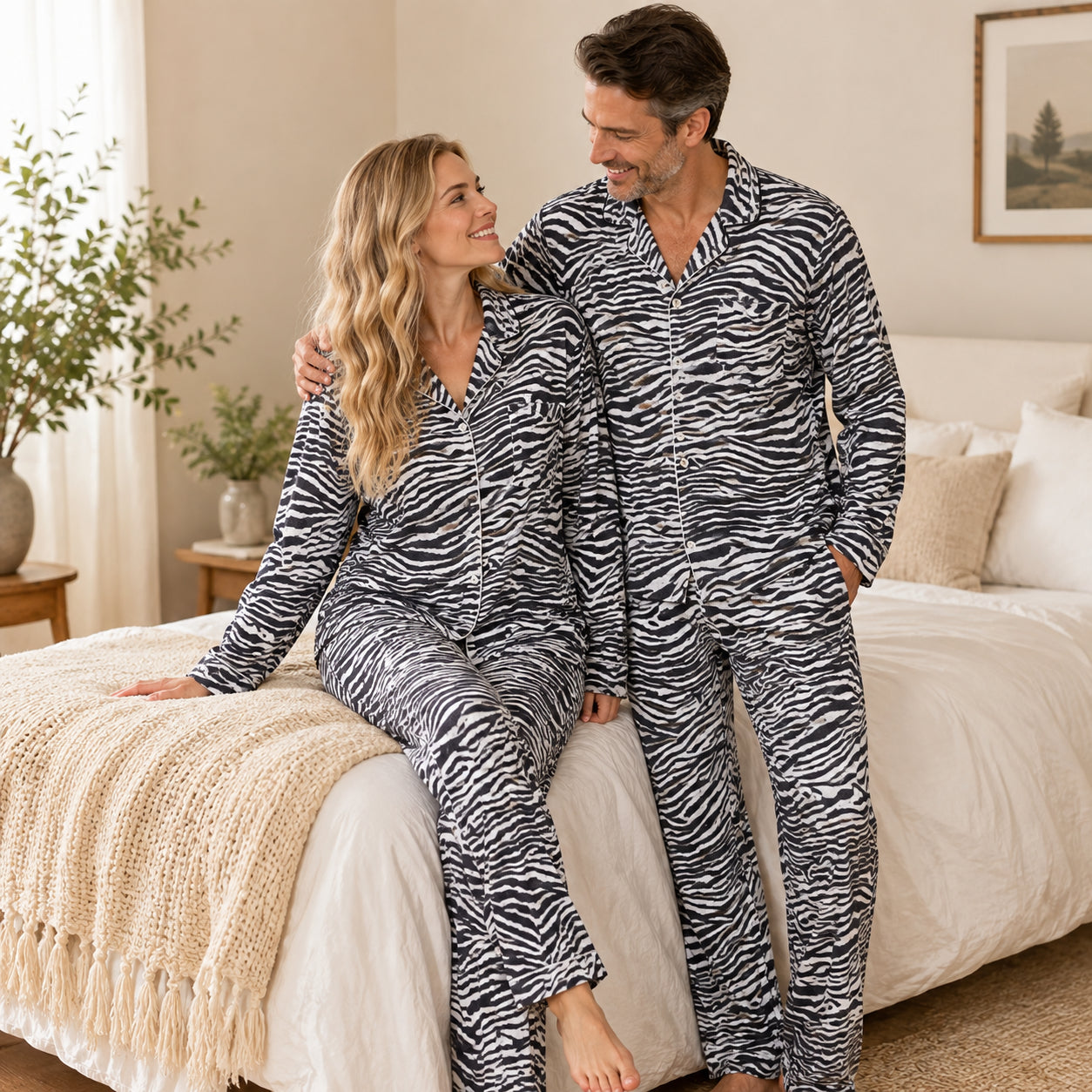 Men’s & Women’s Zebra Print Pajama Set