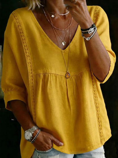 ✨Cotton Linen V-Neck Loose Slimming Top