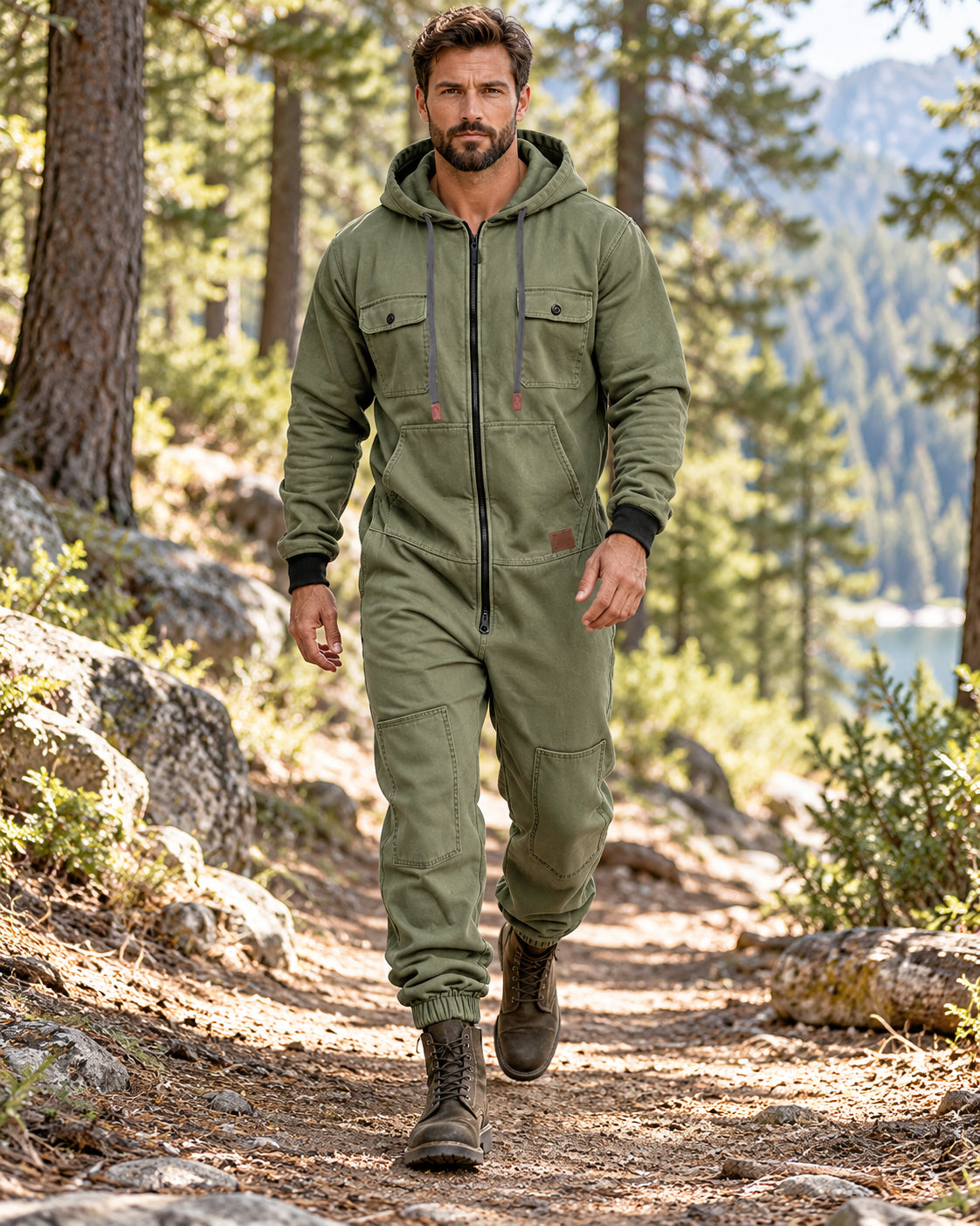 Men's Hooded Cargo Jumpsuit