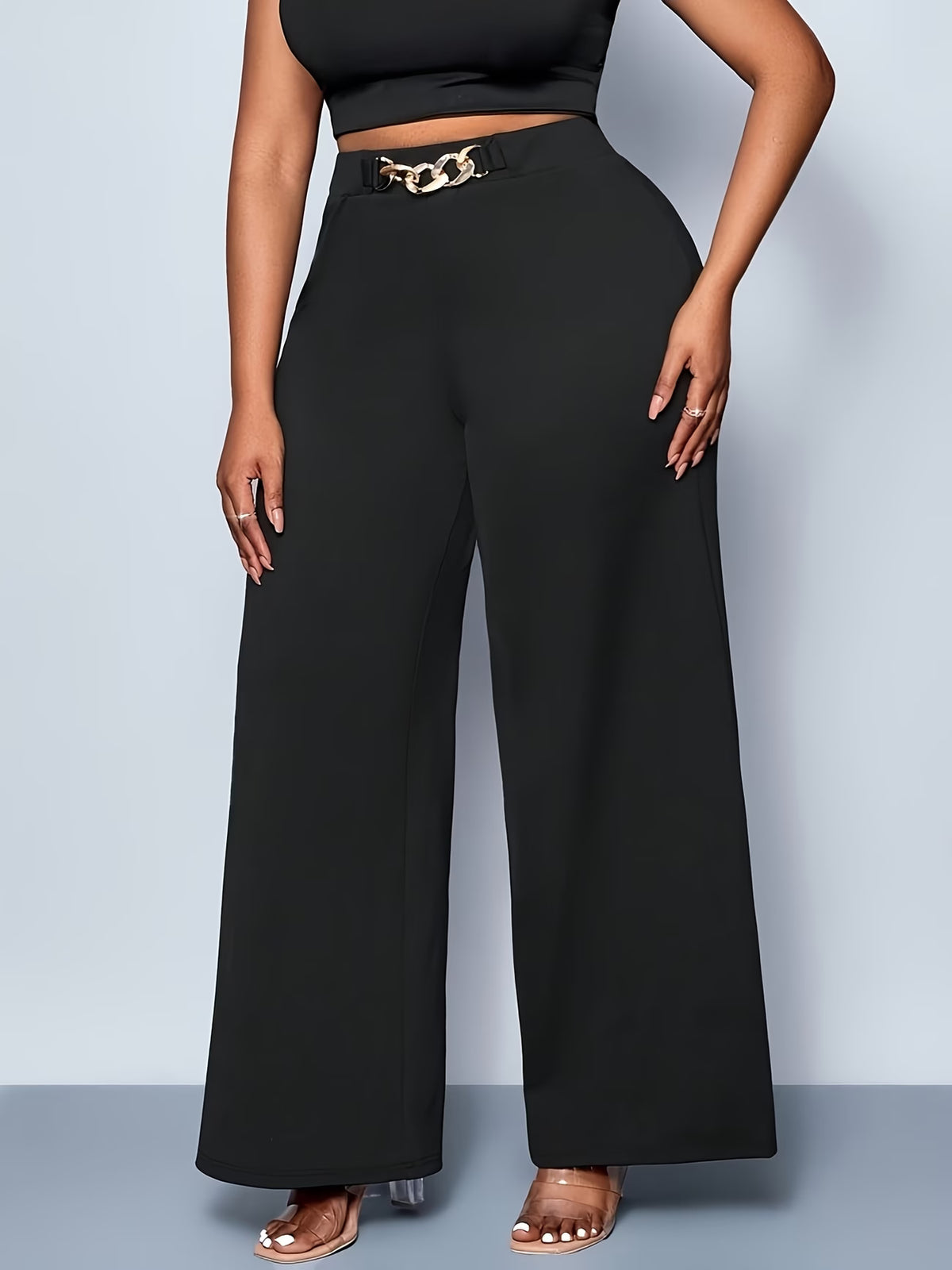 Women’s Plus Size High-Waisted Stretch Wide-Leg Pants