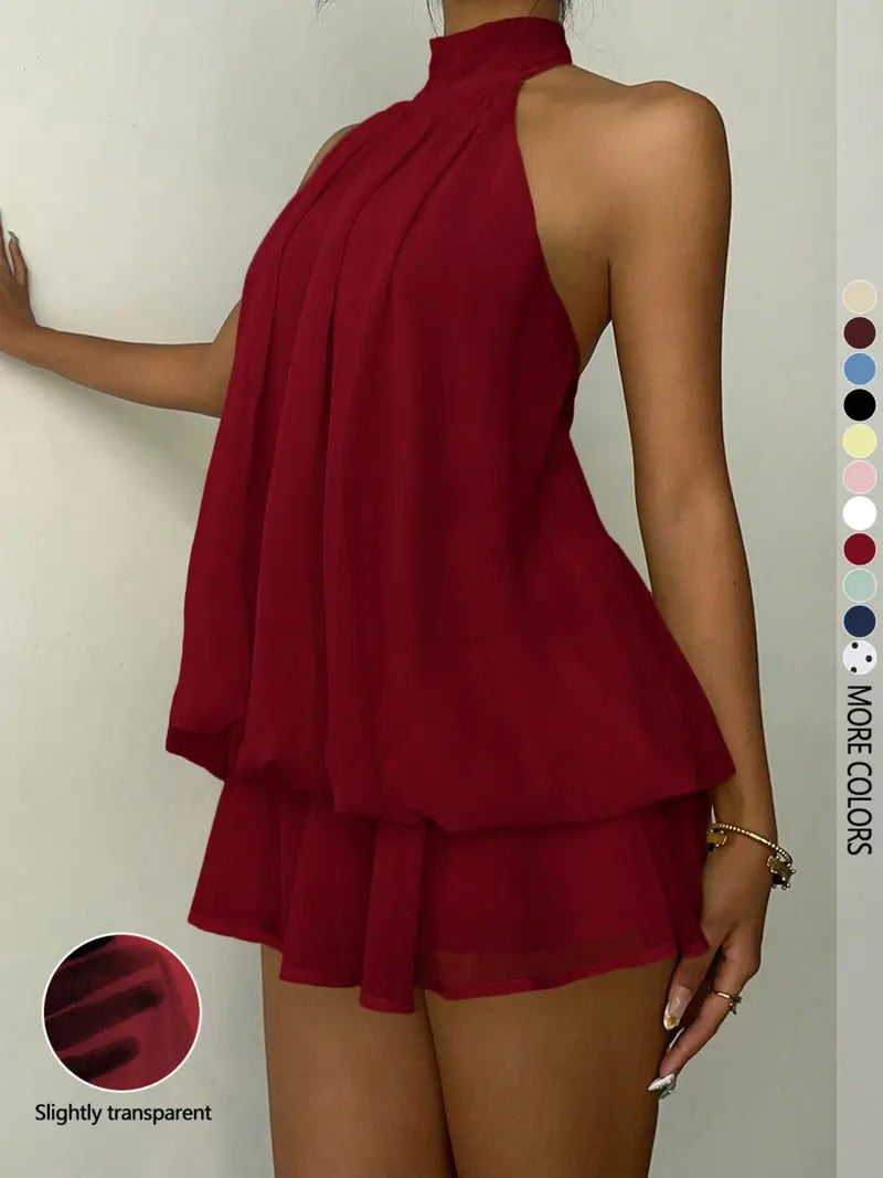 Women’s Flowy Halter Ruffle Romper