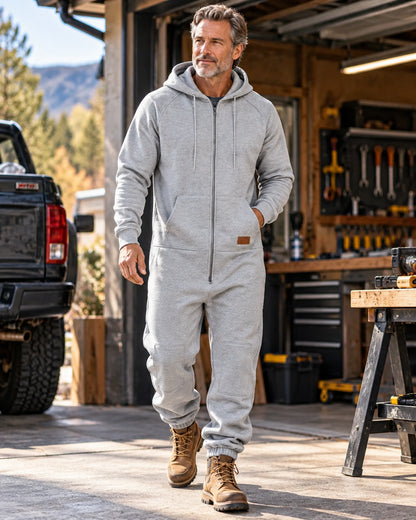 Men's Lightweight Stretch Full-Zip Hooded One-Piece Jumpsuit