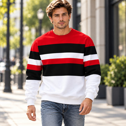 Men's Classic Colorblock Striped Relaxed Fit Sweatshirt