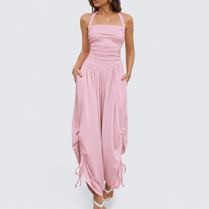 Women’s Ruched Halter Jumpsuit with Pockets