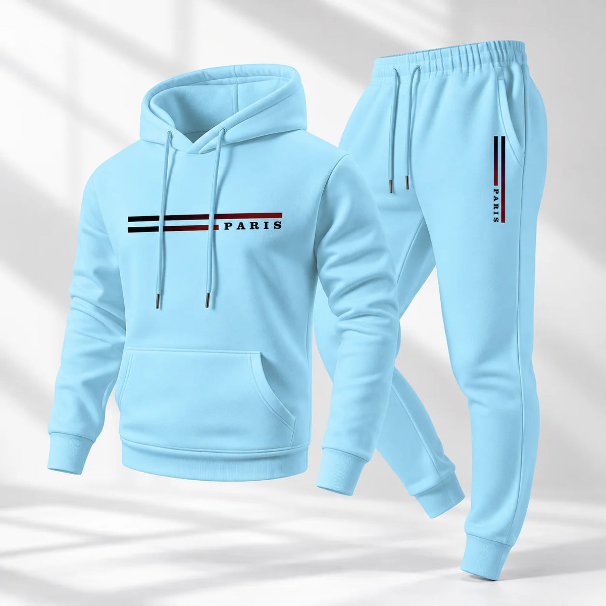 Men's Casual Paris Print Hoodie & Jogger Pants Set