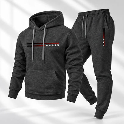 Men's Casual Paris Print Hoodie & Jogger Pants Set