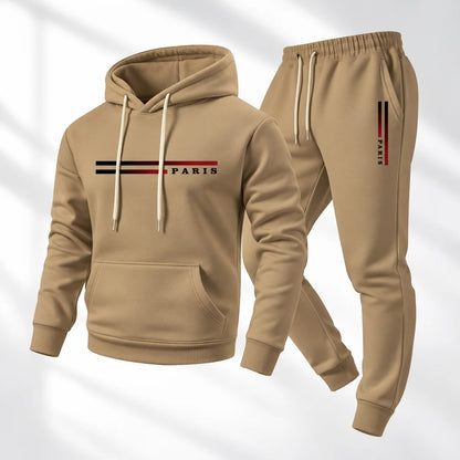 Men's Casual Paris Print Hoodie & Jogger Pants Set