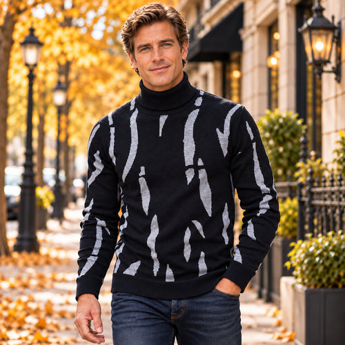Men's Abstract Stripe Turtleneck Knit Sweater
