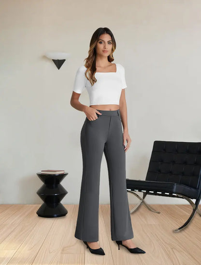 Women’s High-Waisted Stretch  Flare Work Pants with Pockets