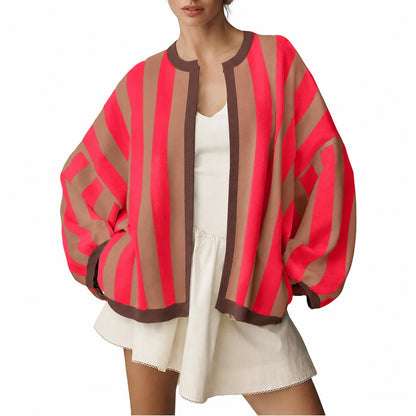 Women's Oversized Striped Knit Cardigan