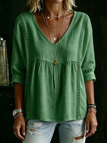 ✨Cotton Linen V-Neck Loose Slimming Top