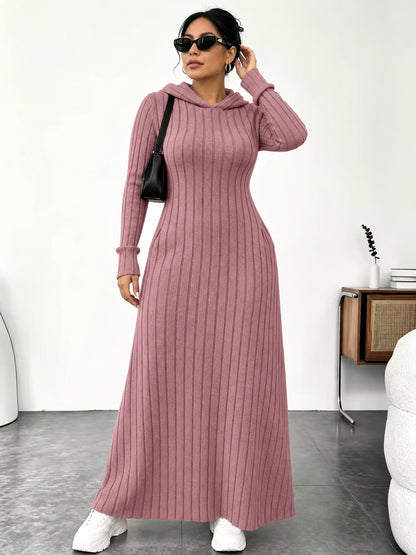 Women’s Slim-Fit Ribbed Hooded Maxi Dress