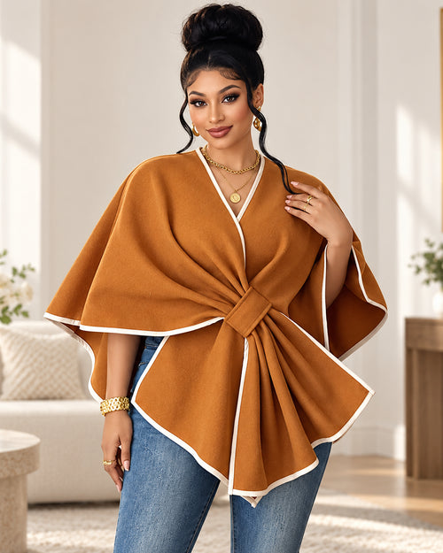 Women's Elegant Contrast-Trim Wrap Cape