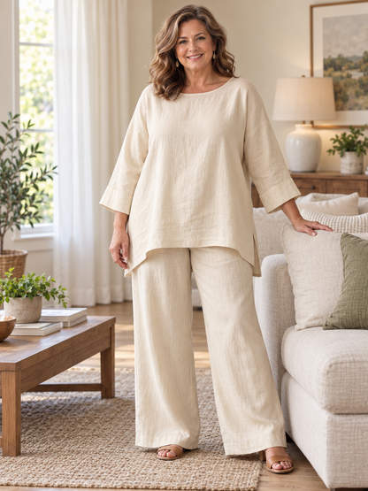 Women's Elegant Linen-Look Two Piece Vacation Lounge Set