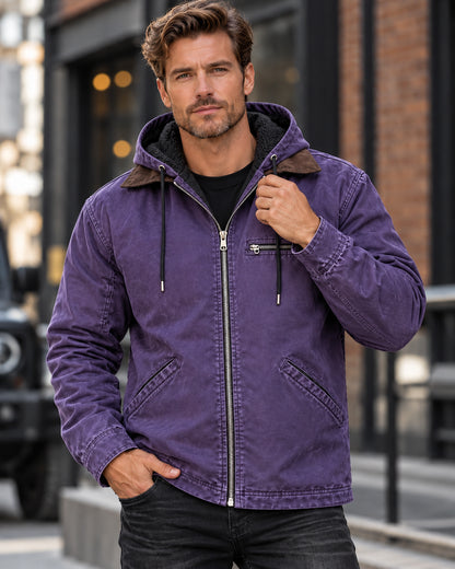 Men's Heavy Fleece Lined Hooded Trucker Jacket