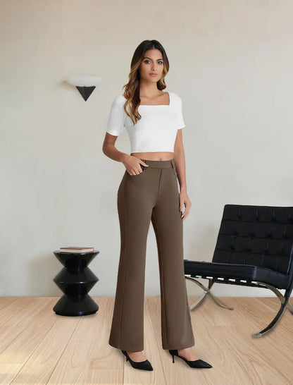 Women’s High-Waisted Stretch  Flare Work Pants with Pockets