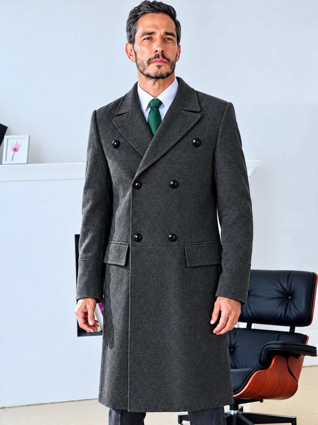 Men's Double-Breasted Faux Fur Collar Coat