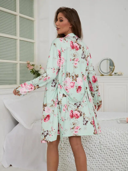 Women's Floral Robe & Cami Nightdress 2-Piece Sleepwear Set