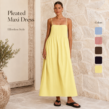 ✨Pleated Smocked-Back Spaghetti Strap Flowy Maxi Dress