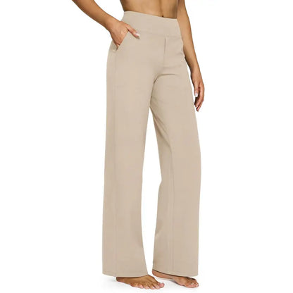 Women’s High-Waist Stretch Wide-Leg Pants with Pockets